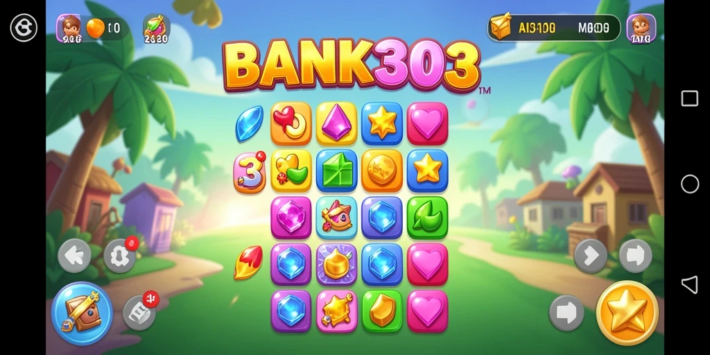 Screenshot BANK303 menampilkan gameplay seru permainan Match-3.