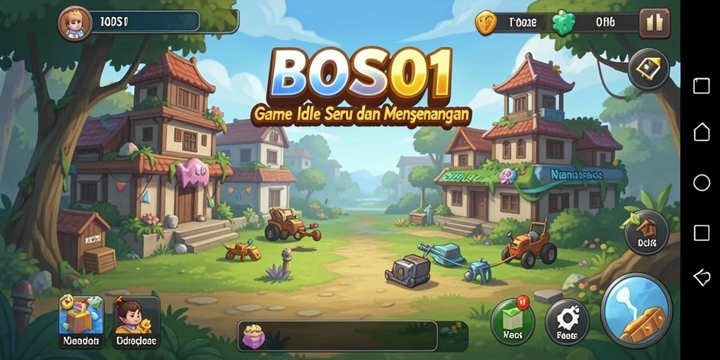 Screenshot gameplay BOS01 menampilkan karakter yang sedang mengumpulkan sumber daya.