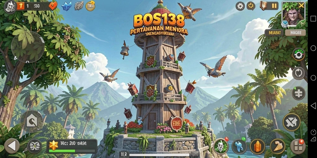Tampilan gameplay seru dalam BOS138 yang penuh strategi Tower Defense.