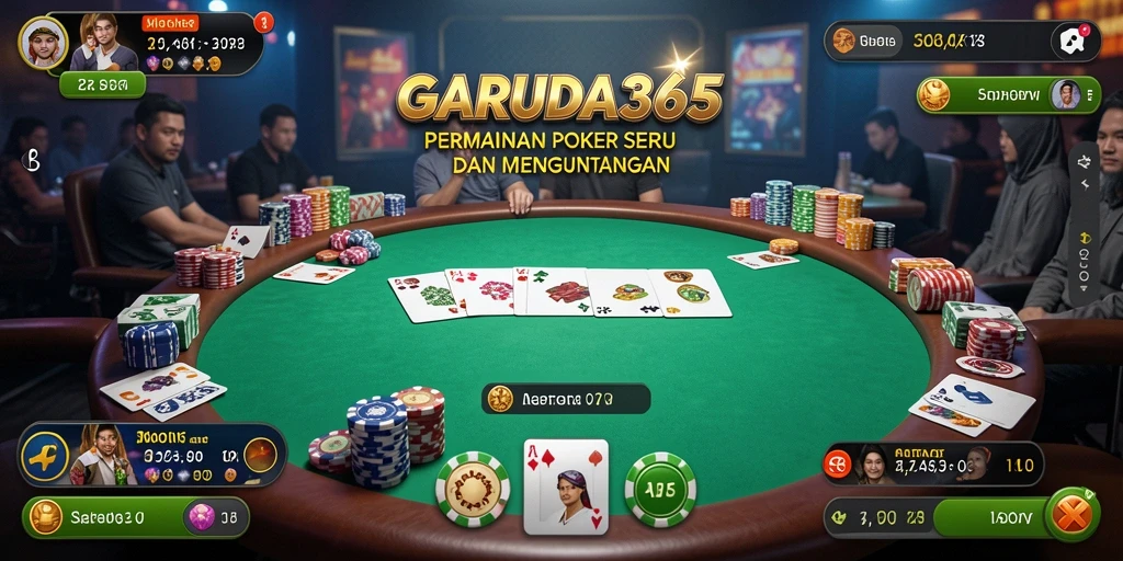 Tampilan gameplay GARUDA365 dengan suasana poker yang seru.
