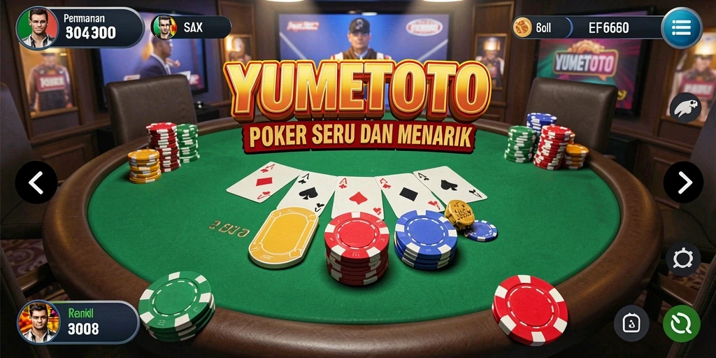 Screenshot YUMETOTO menampilkan gameplay poker yang seru.