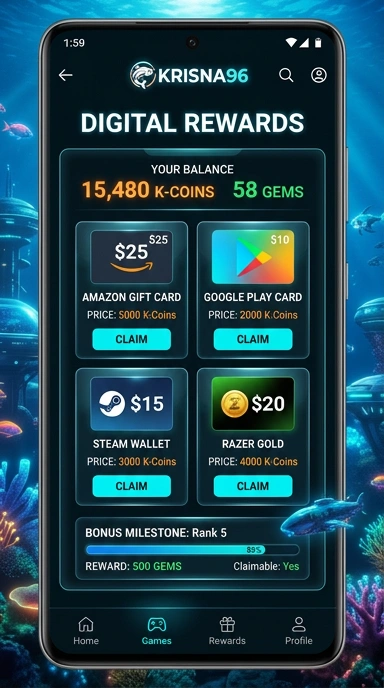 Tampilan utama aplikasi krisna96 yang user-friendly.